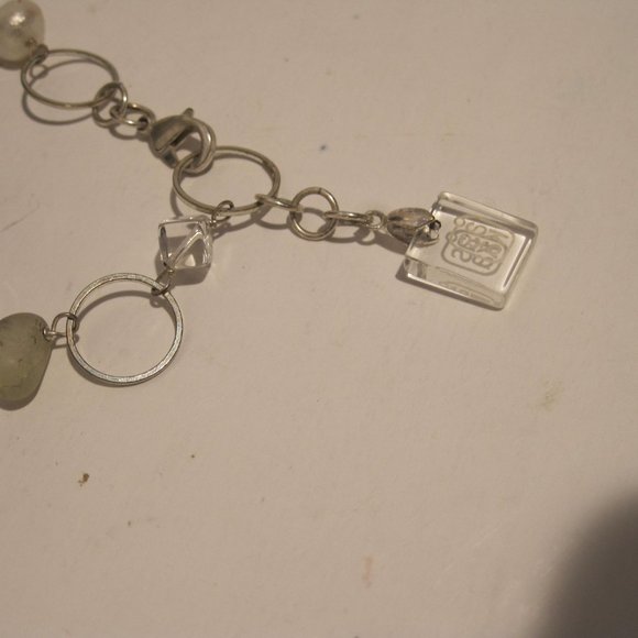 ASKA Long Chain Layered Necklace Silver Toned White Beads Clear Square Pendant - Picture 7 of 13